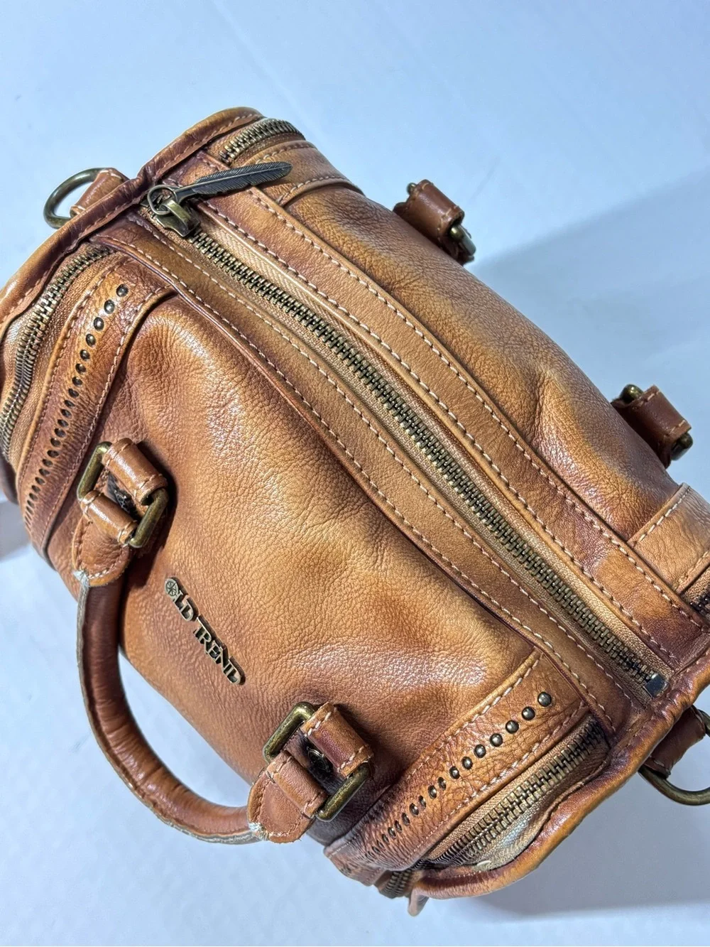 Old Trend Leather Satchel Bag Purse with Removable Strap Cognac Camel